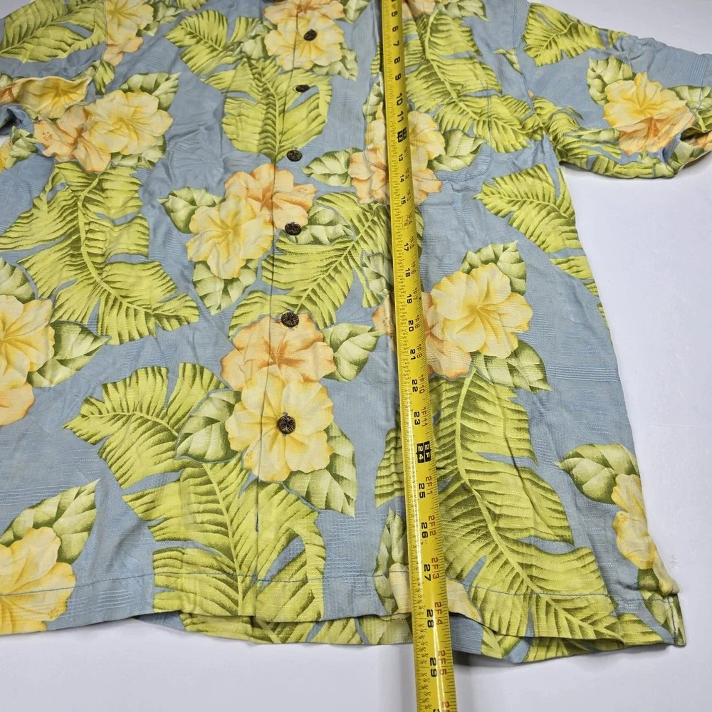 Tommy Bahama Shirt Mens Small Blue‎ Yellow Silk Floral Hawaiian Button Up Summer